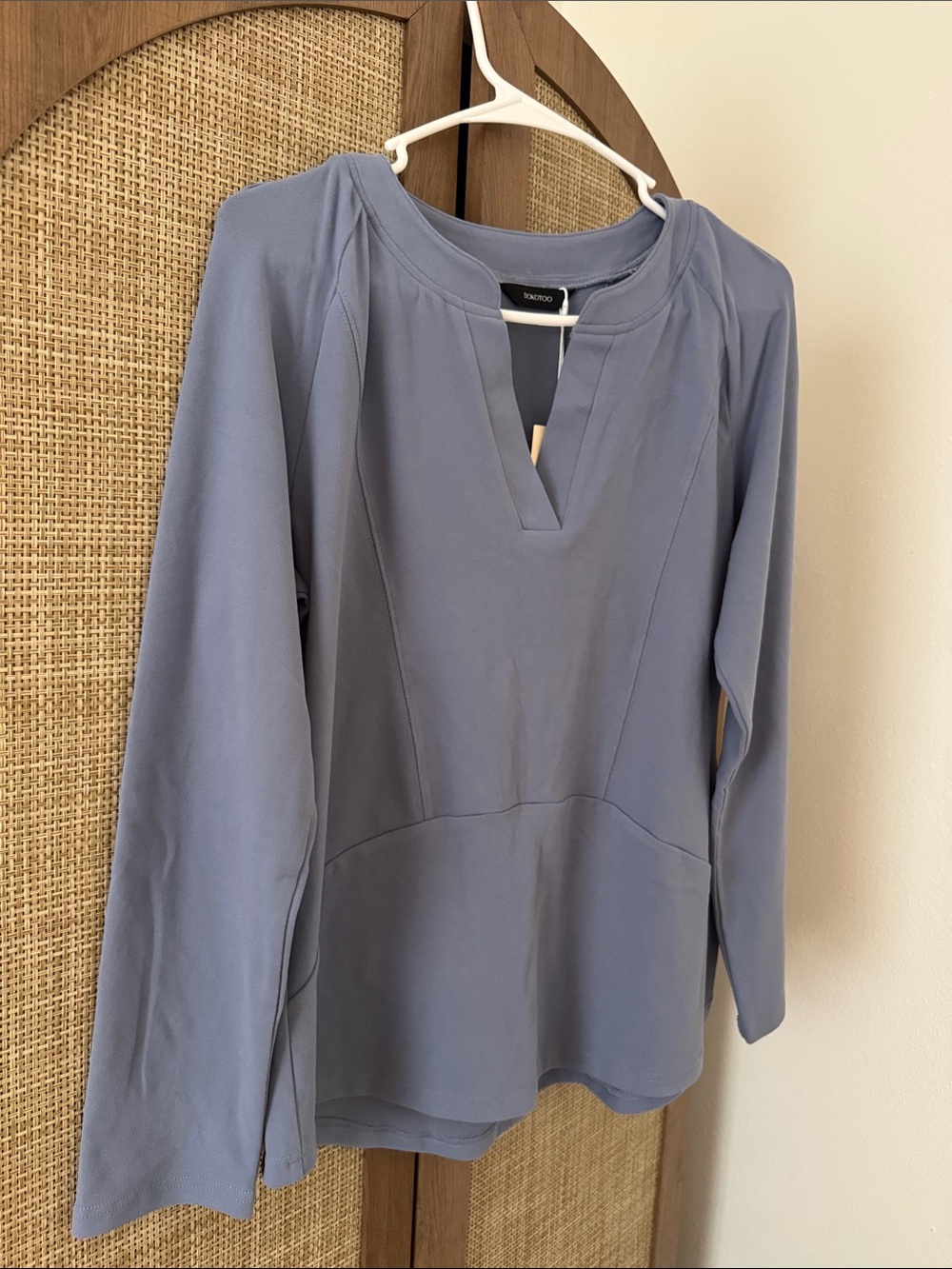 Dokotoo Dusty Blue Soft Split V Neck Long Sleeve Pullover Top Size S NWT